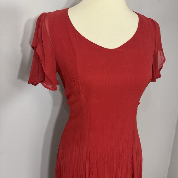 Kedziorek Bell Sleeve V-neck Midi Dress Red 38 Small Lined Coastal Flowy Resort - Picture 11 of 14